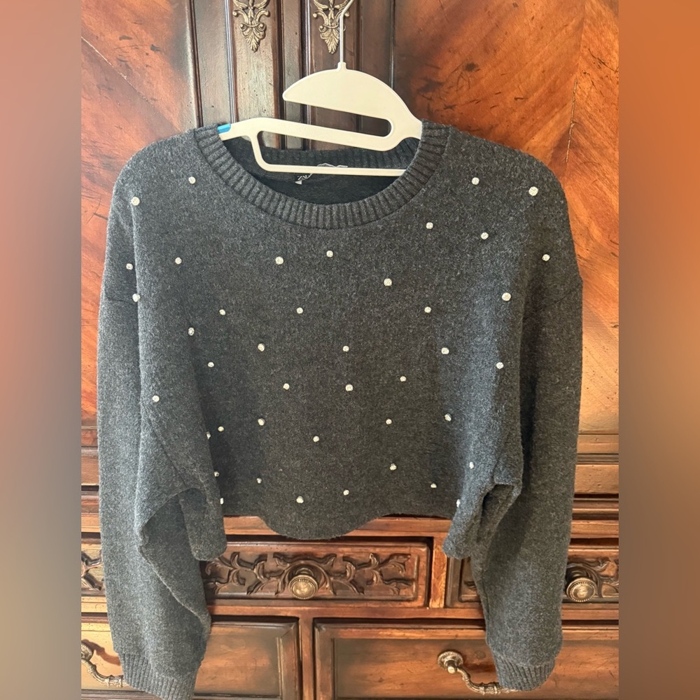 Rare Zara Charcoal Rhinestone Studded Sweater